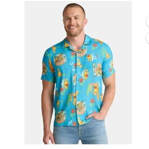 The Simpsons Men's Vacation Time Graphic Button Up Shirt Homer Hawaiian nwt